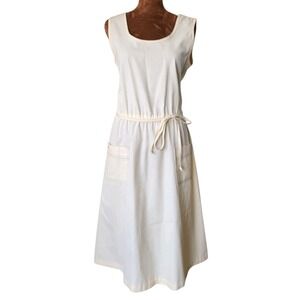 Vintage 70s Midi Dress A-line Toni Todd Pockets Tie Waist Ivory Unlined M
